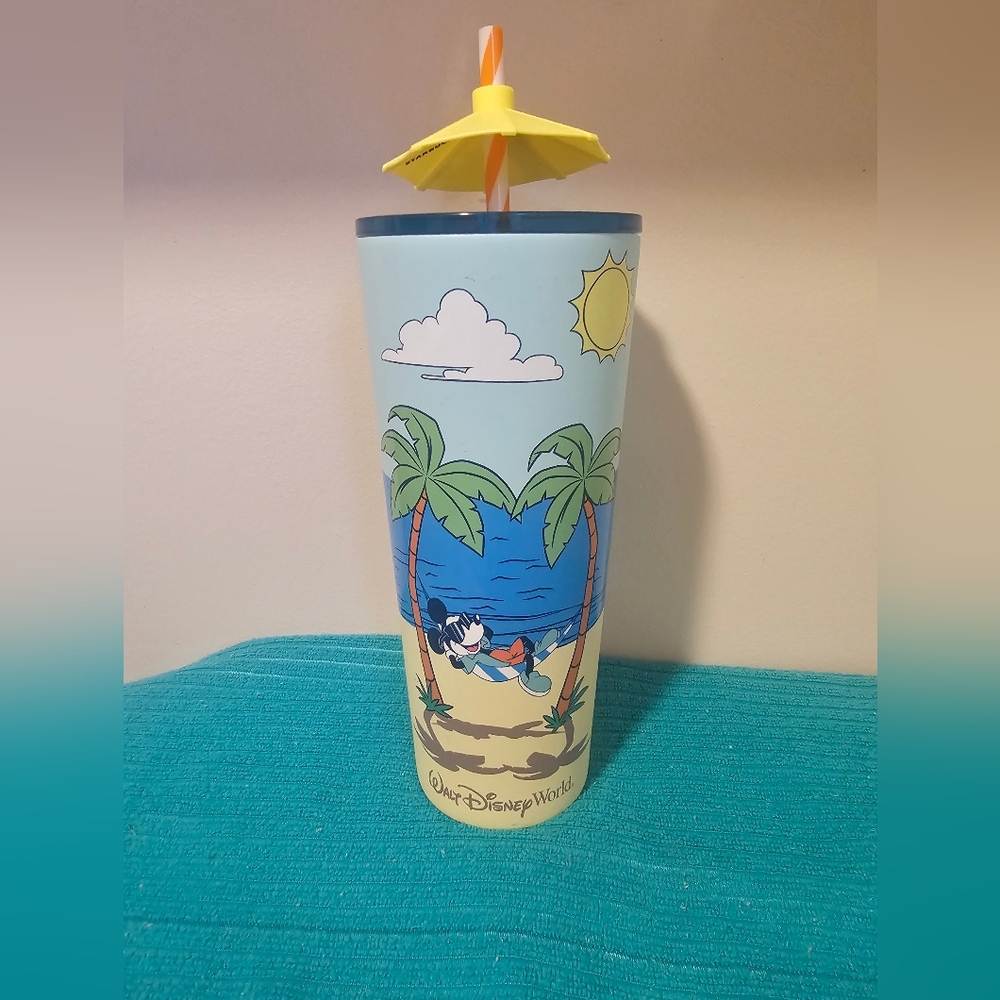 Starbucks Disney World Park Mickey Mouse Day  At The Beach SS Tumbler W/Umbrella